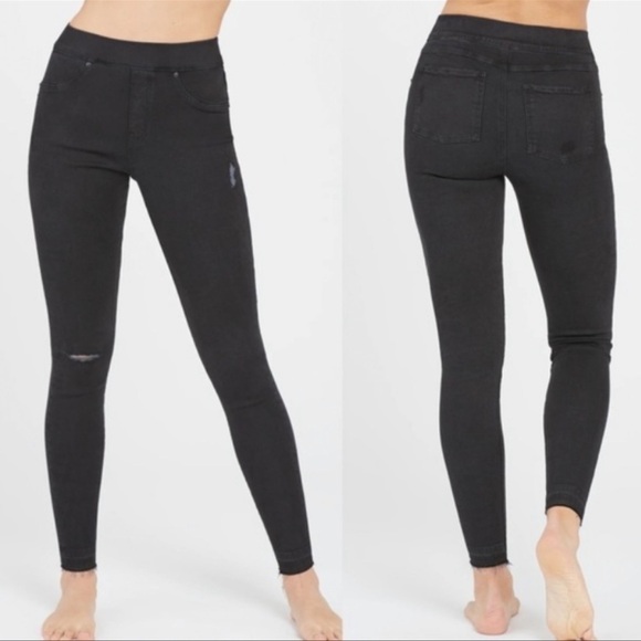 𝅺SPANX Vintage Black Distressed Ankle Skinny Pullon Leggings Elastic Waist - Picture 2 of 15